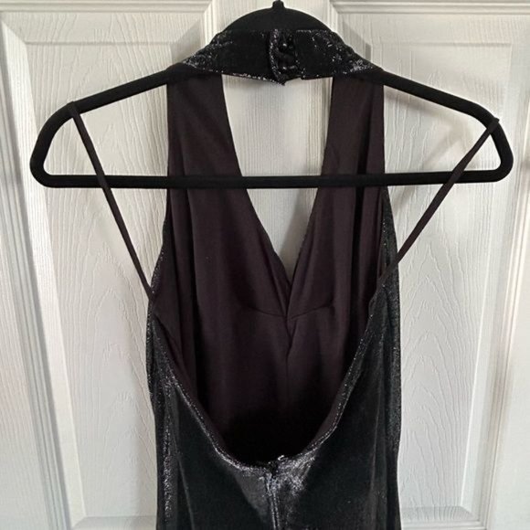 Thea Dora Halter Evening Gown, Black Shimmer Rhinestone Pleated Whimsigoth Sz 10 - Picture 7 of 15